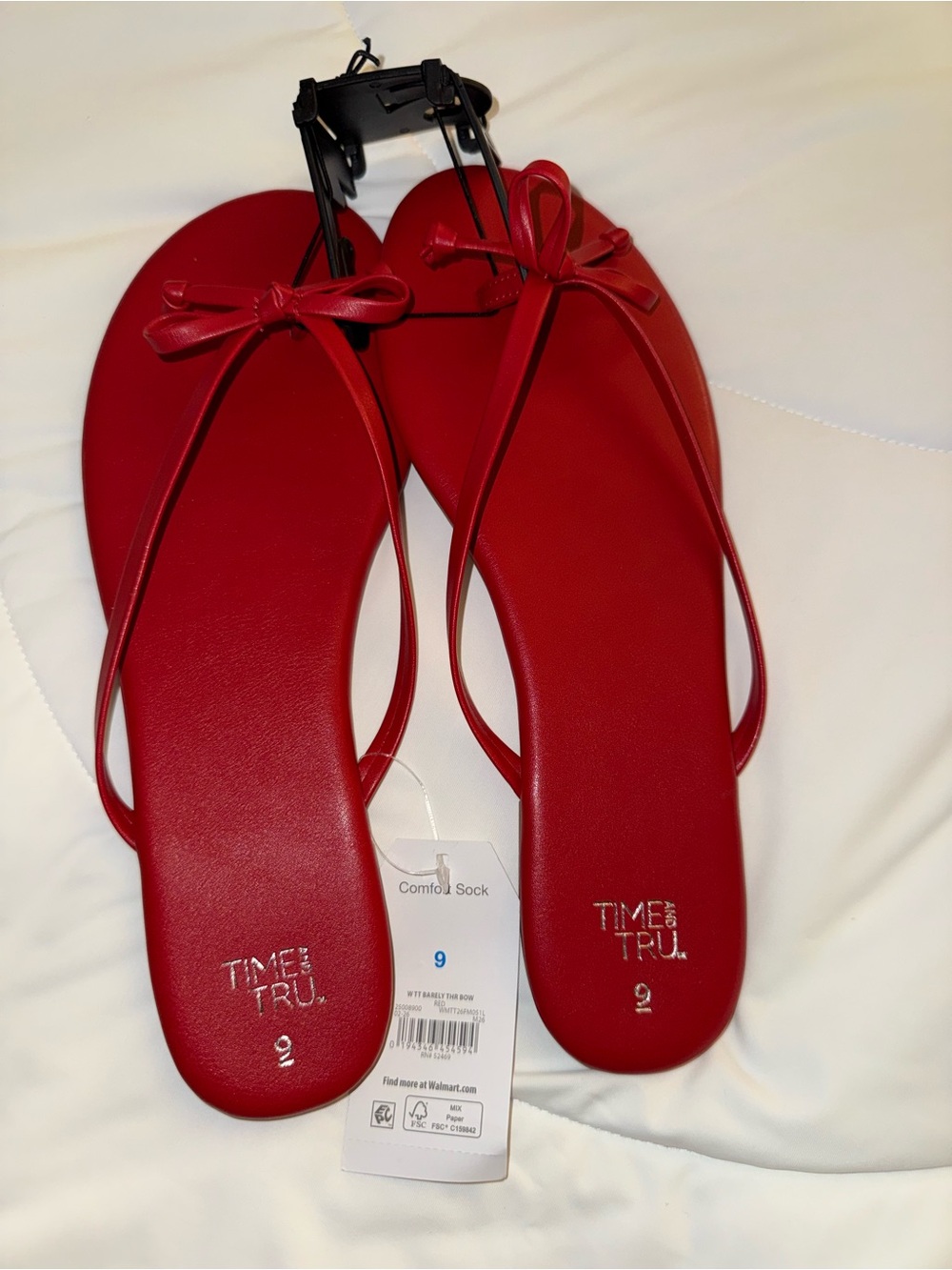 Time and Tru Red Bow Thong Sandals for Women